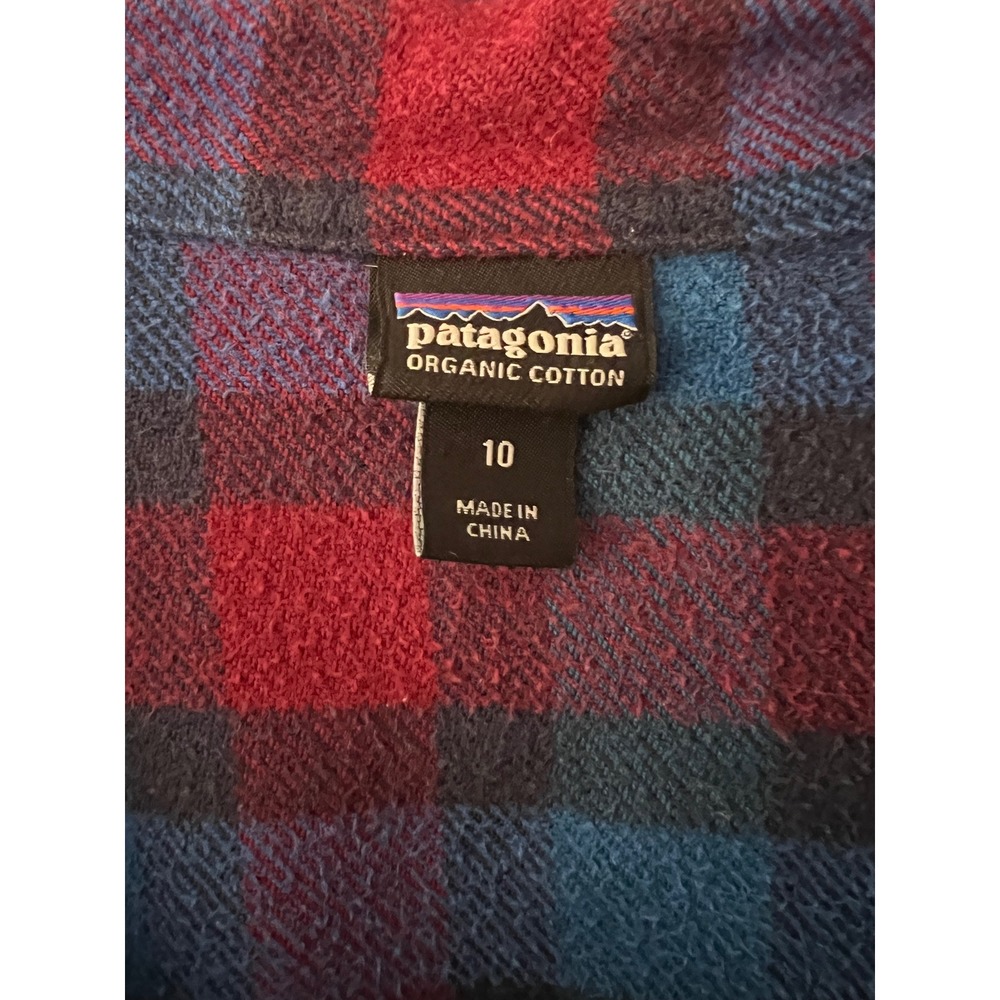 Patagonia Womens Red Blue Plaid Organic Cotton Flannel Button Down Shirt Size 10 - Picture 2 of 6